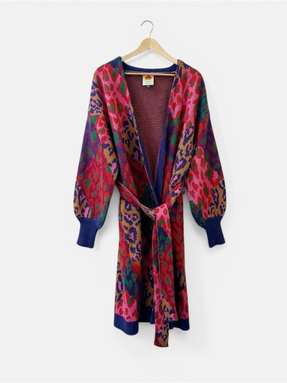 Farm Rio Colorful Animal Print Long Belted Cardigan Size Small - Picture 4 of 14